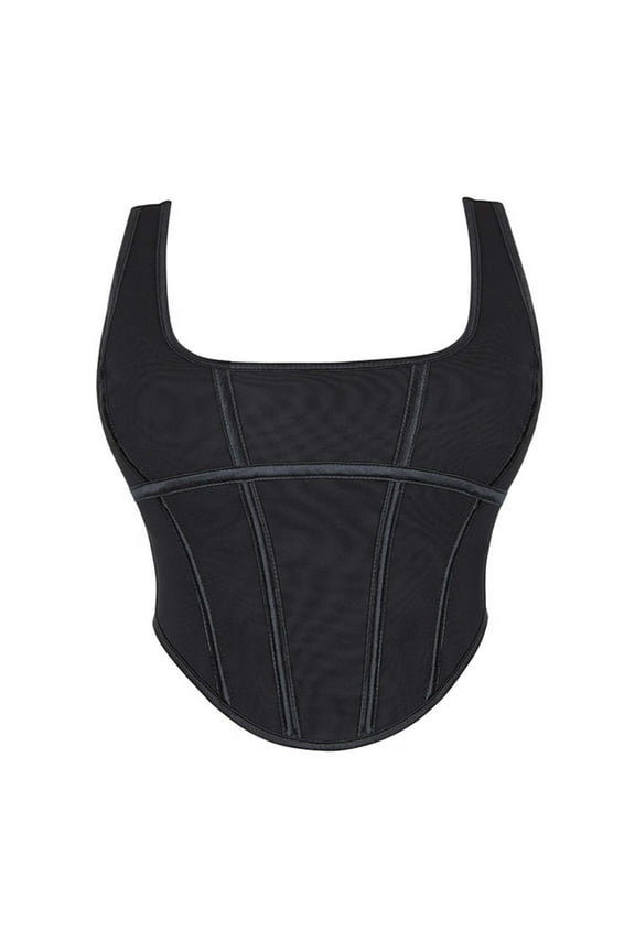 Womens Sleeveless Tank Top Outfit Lace up Back Straps Vest Tops Bodice Black