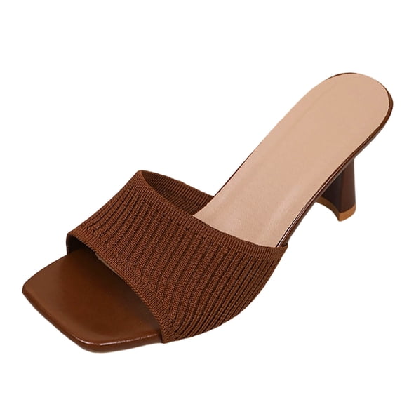 Xfvqtps Womens Slide Heeled Sandals Open Square Toe Knit Upper Shoes Casual Spring Summer Pumps Shoes