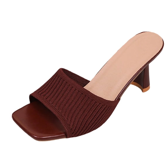 Xfvqtps Womens Slide Heeled Sandals Open Square Toe Knit Upper Shoes Casual Spring Summer Pumps Shoes
