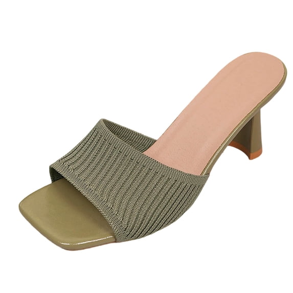 Xfvqtps Womens Slide Heeled Sandals Open Square Toe Knit Upper Shoes Casual Spring Summer Pumps Shoes