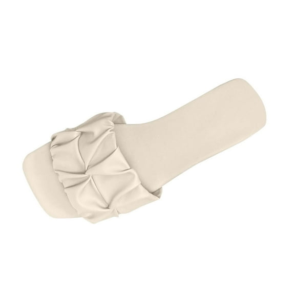 Xfvqtps Womens Slide Sandals Flat Open Square Toe Fold Non Slip Casual Flat Sandals Beige