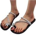 thumbnail image 1 of Xfvqtps Womens Slide Sandals Flat Toe Ring Rhinestone Straps Soft Sole Non Slip Casual Beach Sandals Black, 1 of 7