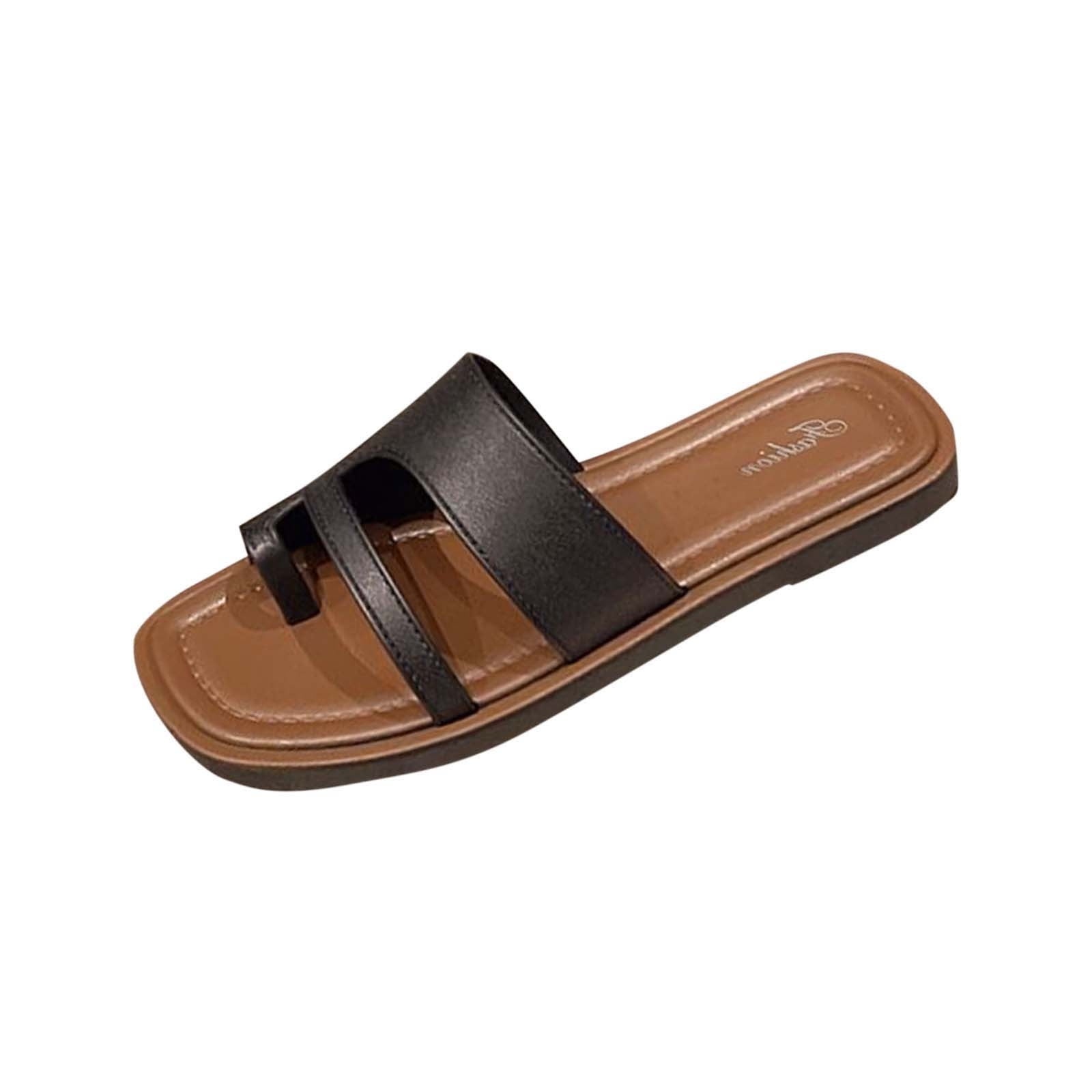 Xfvqtps Womens Slide Sandals Flat Toe Ring Square Toe Soft Sole