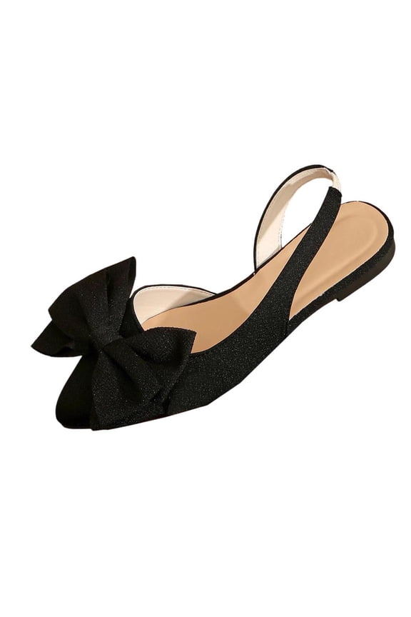 Womens Slingback Casual Shoes Flats Pointed Toe Elegant Bow Decor Comfortable Office Wear Sandals