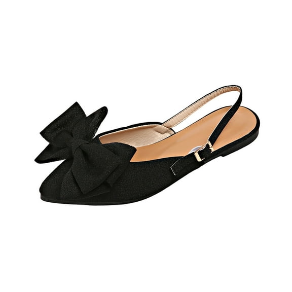 Xfvqtps Womens Slingback Flat Sandals with Bow Decor Adjustable Strap Casual Shoes Comfortable Slides Breathable Walking Shoes for Women Black