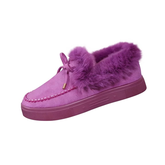 Xfvqtps Womens Slip on Winter Boots with Faux Fur and Bow Detail for Cozy Fashionable Wear Purple