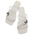 thumbnail image 1 of Xfvqtps Womens Slippers Large Size Simplicity Three Straps Butterfly Rhinestone Bling Shine Flat Bottomed Square Open Toe Breathable Comfortable Non-Slip Summer Casual Slippers White, 1 of 7