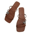 thumbnail image 1 of Xfvqtps Womens Slippers Large Size Simplicity Three Straps Butterfly Rhinestone Bling Shine Flat Bottomed Square Open Toe Breathable Comfortable Non-Slip Summer Casual Slippers Brown, 1 of 6