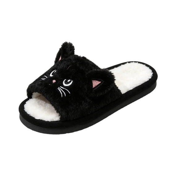 Xfvqtps Womens Slippers Open Toe Cute Cat Soft Sole Indoor Outdoor Casual Slide Fall Winter Cozy Comfort