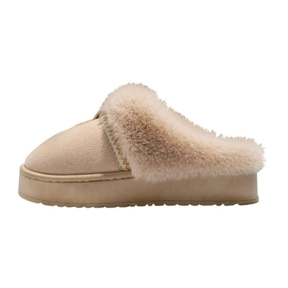 Xfvqtps Womens Slippers with Faux Fur Buckle Detail Comfortable Indoor Outdoor Shoes for Winter Warmth Soft Sole Cozy Design Beige