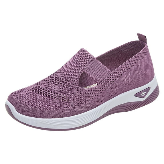 Xfvqtps Womens Sneakers Large Size Slip on Knit Hollow out Soft Sole Non Slip Comfortable Breathable Mesh Casual Shoes New Fashion Mother Shoes Hot Pink