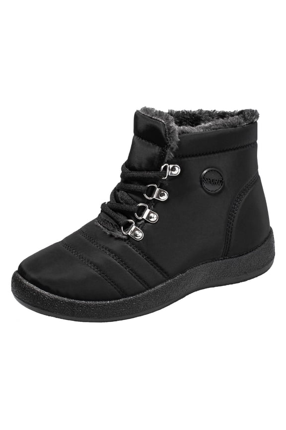 Womens Sneakers Plush Fleece Line Lace Up and Zipper High Top Lightweight Non Slip Waterproof Climbing Warm Shoes Large Size Round Toe Insulation Outdoor Snow Boots Black
