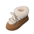 thumbnail image 1 of Xfvqtps Womens Snow Boots Color Block Design Adjustable Laces Faux Fur Collar Thick Sole Winter Comfort Shoes Khaki, 1 of 9