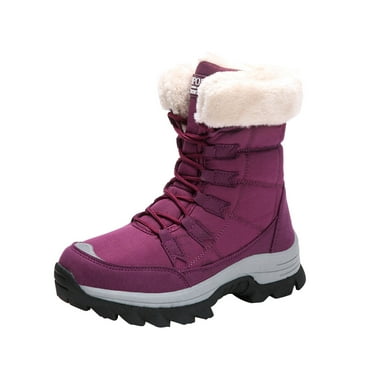Xfvqtps Womens Snow Boots Lace Up Plush Fleece Line Solid Color Non Slip Waterproof Outdoor Climbing Travel Sport Boots Avoid Cold Outdoor Plush Thick Insulated Snow Boots Red
