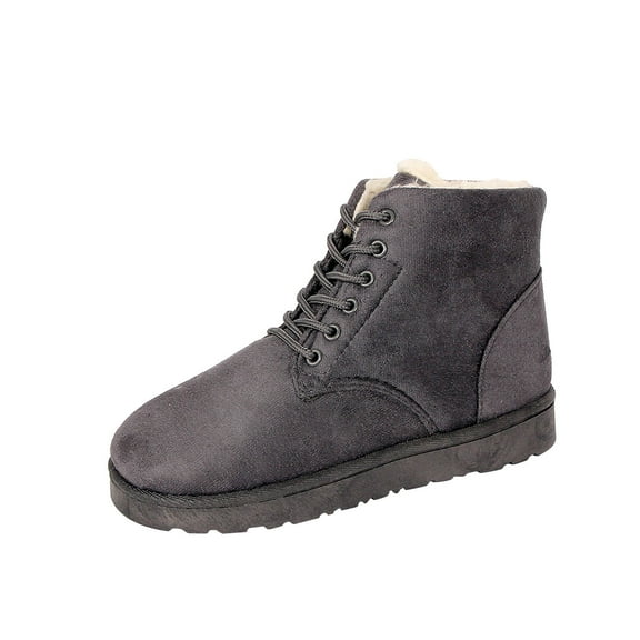 Xfvqtps Womens Snow Boots Large Size Plush Fleece Line Suede Upper Lace Up Thick Bottom Non Slip Fashion Winter Short Boots Solid Color Women Cotton Boots Warm Snow Boots Gray