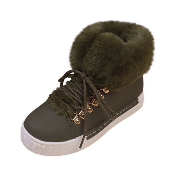 Xfvqtps Womens Snow Boots Plush Fleece Line Suede Upper Lace Up Thick Bottom Comfortable Non Slip Winter Ankle Boots Short Long Furred Flanged Plush Warm Boots Army Green