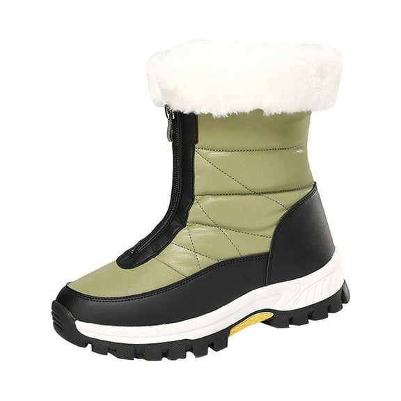 Xfvqtps Womens Snow Boots Plush Fleece Line Zipper Up Non Slip Waterproof Climbing Travel Outdoor Mid Calf Boots Winter Outdoor Thick Insulation Cotton Rural Tourism Skiing Shoes Army Green