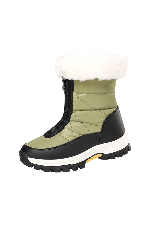 Womens Snow Boots Plush Fleece Line Zipper Up Non Slip Waterproof Climbing Travel Outdoor Mid Calf Boots Winter Outdoor Thick Insulation Cotton Rural Tourism Skiing Shoes Army Green