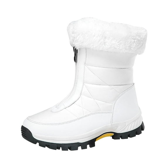 Xfvqtps Womens Snow Boots Plush Fleece Line Zipper Up Non Slip Waterproof Climbing Travel Outdoor Mid Calf Boots Winter Outdoor Thick Insulation Cotton Rural Tourism Skiing Shoes White
