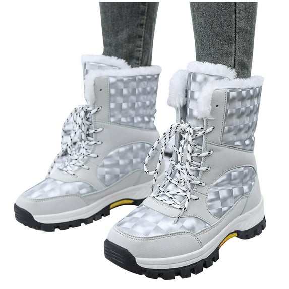 Xfvqtps Womens Snow Boots Plush Fleece Lining Lace up Camouflage Waterproof Climbing Travel Outdoor Non Slip Thickened Warm Winter Skiing Cold Resistance Boots Ankle Boots Silver