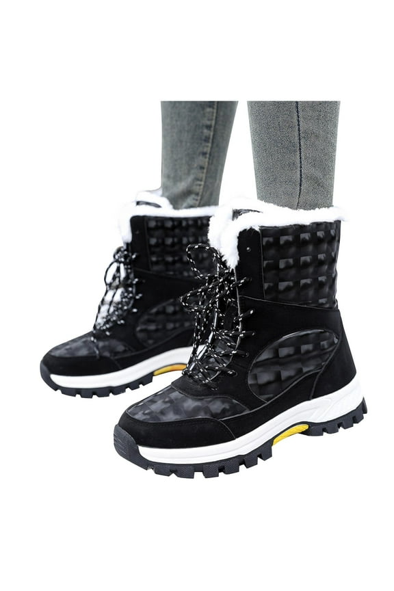Womens Snow Boots Plush Fleece Lining Lace up Camouflage Waterproof Climbing Travel Outdoor Non Slip Thickened Warm Winter Skiing Cold Resistance Boots Ankle Boots Black