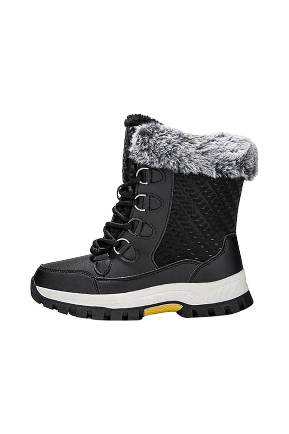 Womens Snow Boots Plush Fleece Lining Lace up Fuzzy Solid Color Waterproof Climbing Travel Outdoor Non Slip Thickened Warm Winter Skiing Cold Resistance Boots Ankle Boots Black