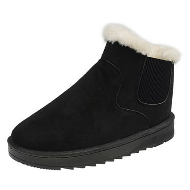 Xfvqtps Womens Snow Boots Suede Upper Slip on Stretch Plush Lining Solid Color Thickened Insulated Warm Flat Thick Bottom Round Toe Soft Sole Comfortable Non Slip Winter Short Boots Black