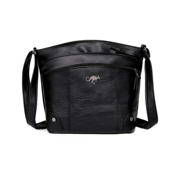 Xfvqtps Womens Soft Leather Bag Solid Color Simplicity Multi Compartment Adjustable Shoulder Strap Retro Style Fashion Lightweight Portable Crossbody Bag Black