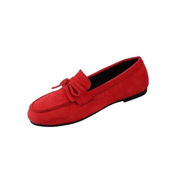 Xfvqtps Womens Soft Sole Loafers Slip on Flat Shoes with Bow Detail Comfortable Casual Walking Shoes Lightweight Everyday Shoes Red