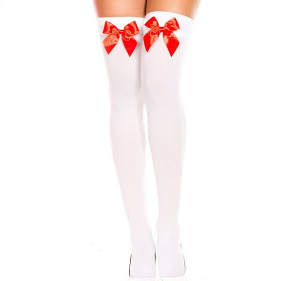Xfvqtps Womens Stockings Thigh High Socks Bow Lace Nurse Match Translucent Stockings Over the Knee Stockings Red