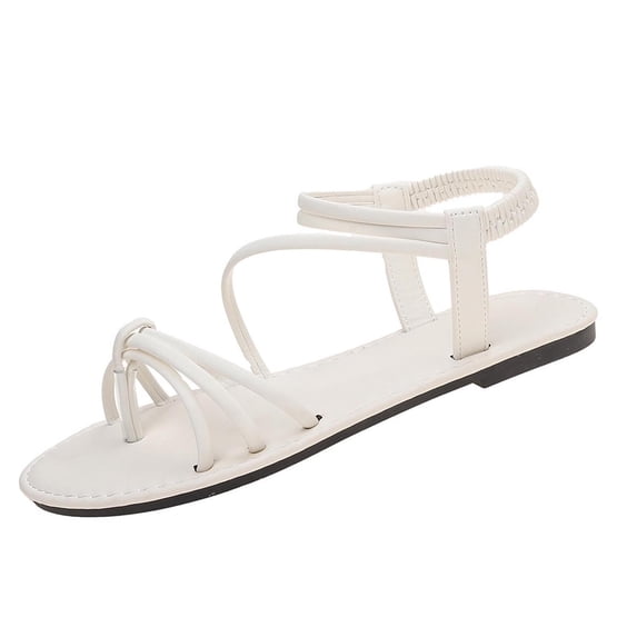 Xfvqtps Womens Strappy Flat Sandals Elastic Ankle Strap Casual Summer Beach Flip-Flops Shoes Lightweight Comfortable