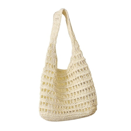Xfvqtps Womens Straw Bag Mesh Hollow Out French Pinkycolor Fashion Handheld Seaside Beach Vacation Tote Handbags Beige