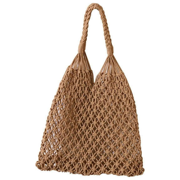 Xfvqtps Womens Straw Bag Mesh Hollow Out French Pinkycolor Fashion Handheld Seaside Beach Vacation Tote Handbags Coffee