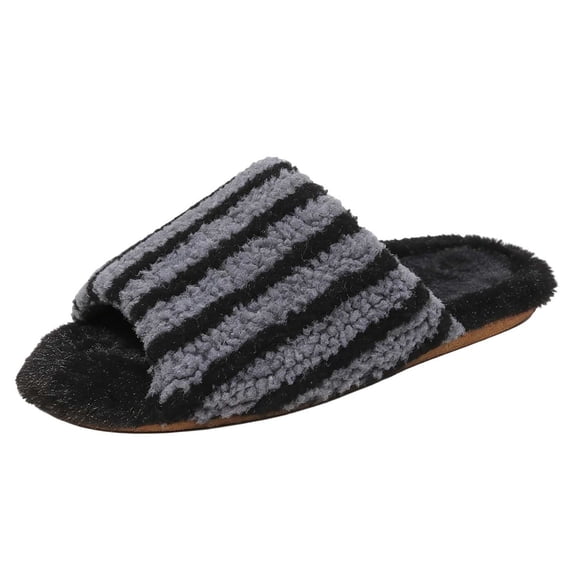 Xfvqtps Womens Stripe Slippers Open Toe Soft Sole House Shoes Indoor Warm Fall Winter Slip on Cozy Cute Slides
