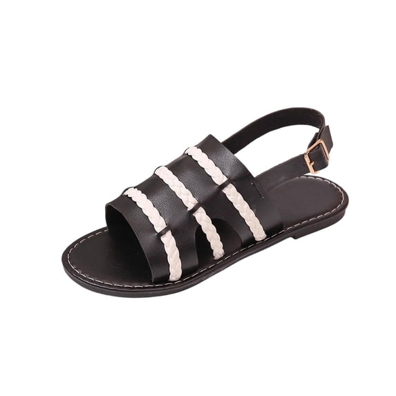 Xfvqtps Womens Striped Multi-Strap Sandals Adjustable Buckle Slingback Flat Casual Shoes for Women Summer Outdoor