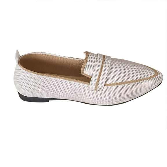Xfvqtps Womens Striped Slip on Flats Lightweight Casual Shoes with Breathable Mesh Comfortable Pointed Toe Flat Shoes for Women Non Slip Everyday Wear White
