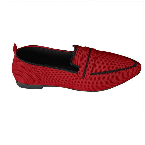 Xfvqtps Womens Striped Slip on Flats Lightweight Casual Shoes with Breathable Mesh Comfortable Pointed Toe Flat Shoes for Women Non Slip Everyday Wear Wine