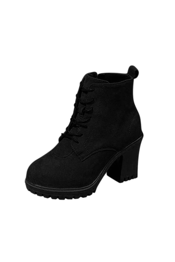 Womens Suede Ankle Boots Lace up Side Zipper Chunky Block Heel Booties for Women Fashion Fall Winter Casual Shoes Cool Stylish Boots Black