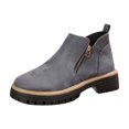 thumbnail image 1 of Xfvqtps Womens Suede Ankle Boots with Side Zipper Winter Casual Low Heel Booties Chunky Heel Round Toe British Style Shoes Gray, 1 of 9