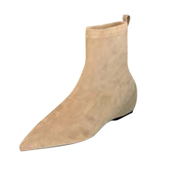 Xfvqtps Womens Suede Sock Boots with Pointed Toe and Low Heel Fashionable Winter Ankle Booties for Casual Outfits and Street Style Beige