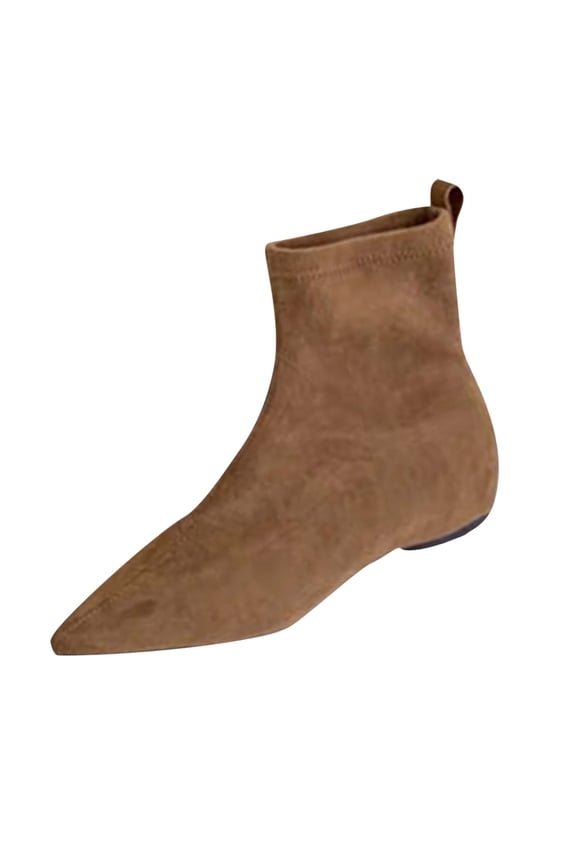 Womens Suede Sock Boots with Pointed Toe and Low Heel Fashionable Winter Ankle Booties for Casual Outfits and Street Style Brown