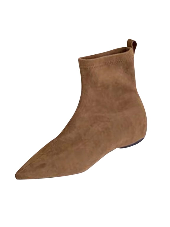 Womens Suede Sock Boots with Pointed Toe and Low Heel Fashionable Winter Ankle Booties for Casual Outfits and Street Style