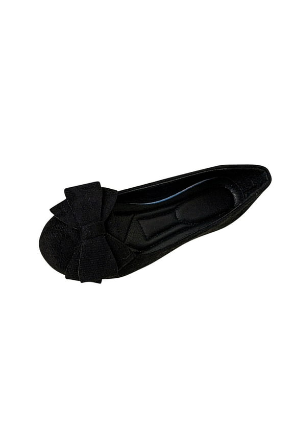 Womens Summer Dress Flats Comfortable Round Toe Bowknot Ballet Shoes for Woman Soft Suede Driving Flats Black