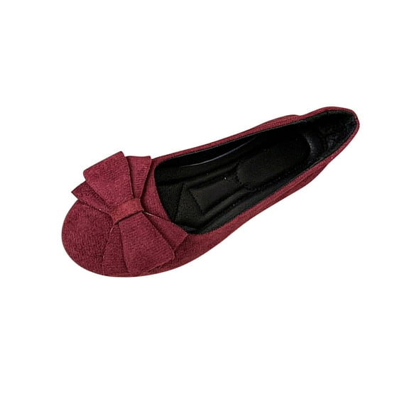 Xfvqtps Womens Summer Dress Flats Comfortable Round Toe Bowknot Ballet Shoes for Woman Soft Suede Driving Flats Wine