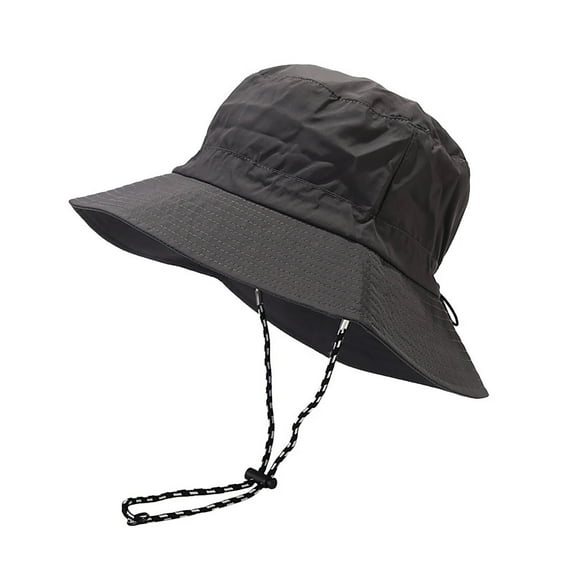 Xfvqtps Womens Sun Hat Wide Brim Adjustable Drawstring Foldable Sunscreen Sunshade Solid Color Waterproof Breathable Beach Outdoor Summer Fisherman Hat Gray