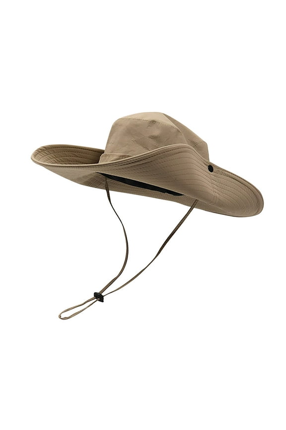 Womens Sun Hats Solid Color Adjustable Drawstring Large Brim Foldable Sunscreen Breathable Waterproof Outdoor Multi Functional Hiking Camping Bucket Hat Khaki
