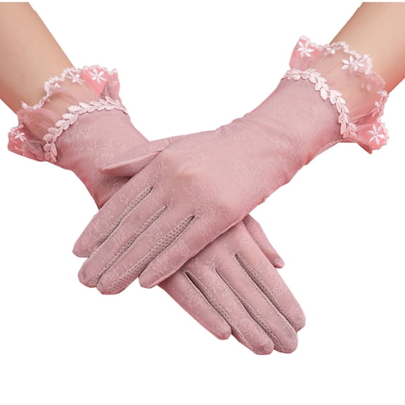 Xfvqtps Womens Sunscreen Gloves Lace Mid Length Touch Screen Sun UV Protection Floral Elegant Opera Elastic Vintage Breathable Ice Silk Gloves Pink
