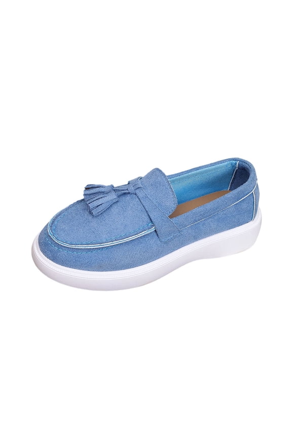 Womens Tassel Loafer Flat Shoes Comfortable Cushioned Insole Lightweight Sole Casual Slip on Versatile Everyday Footwear Blue