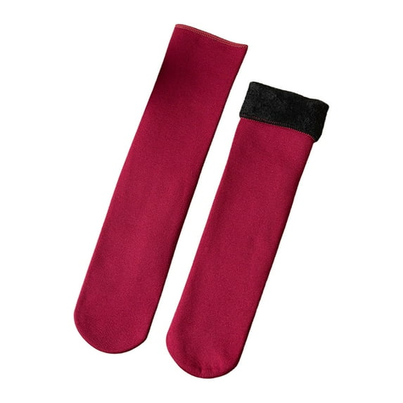 Xfvqtps Womens Thermal Socks Plush Lining Thickened Mid Tube Solid Color Premium Comfort Soft Cozy Warm Winter Heated Crew Boot Socks Red
