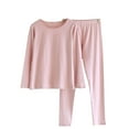 thumbnail image 1 of Xfvqtps Womens Thermal Underwear Set Loungewear Thin Style Pullover Long Sleeve Round Neck Solid Color Elastic Soft Comfortable Warm Spring Top and Bottom Set Pink M, 1 of 9